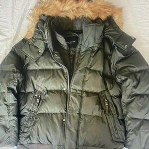 Marc New York Olive Puffer Jacket with Faux Fur Hood